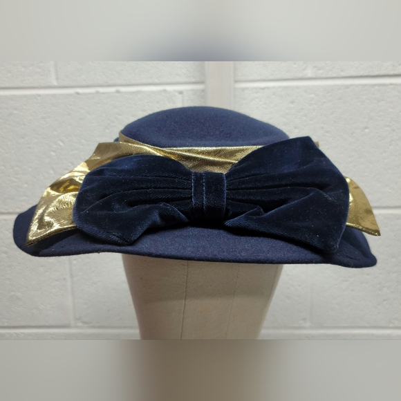 Michael Howard VTG Black Wool Derby women's hat - Bow, embroidered, wide Brim - Picture 2 of 8